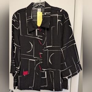 Moonlight Y&S Fashion: Black, White, Red Abstract 3/4 Sleeve Jacket (medium) 👑